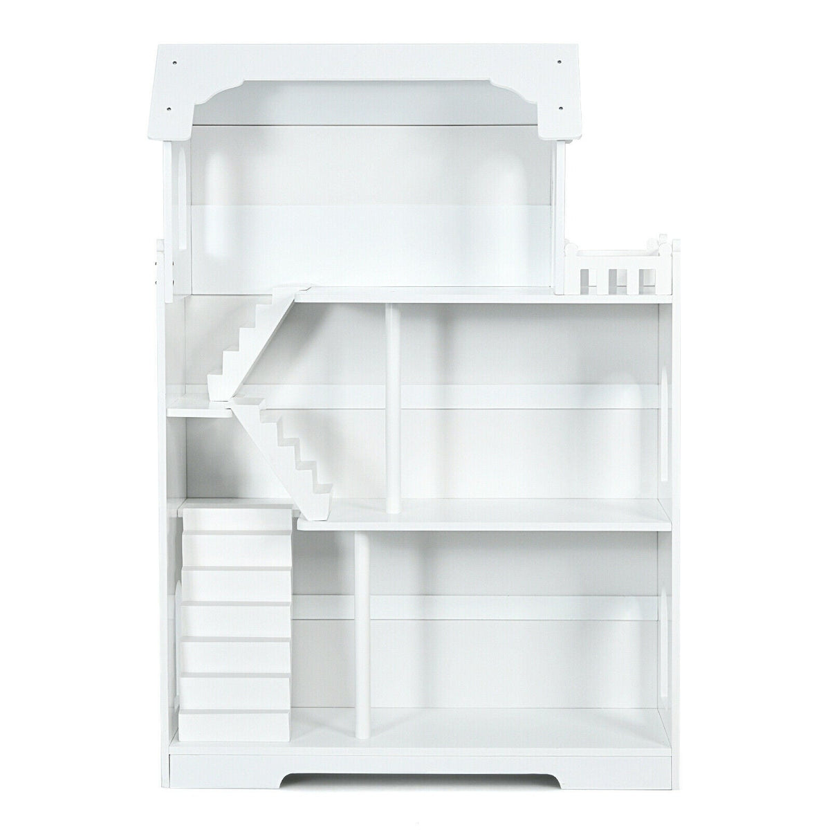 Kids Wooden Dollhouse Bookshelf with Anti-Tip Design and Storage Space
