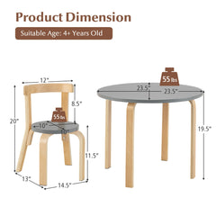 5-Piece Kids Wooden Curved Back Activity Table and Chair Set with Toy Bricks-Gray