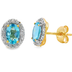 1.25ct Blue Topaz Diamond Earrings 10KT Yellow Gold