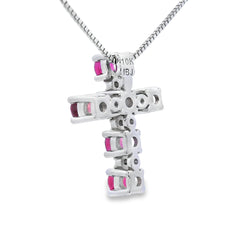 Ruby Diamond Cross Religious Pendant 10KT White Gold