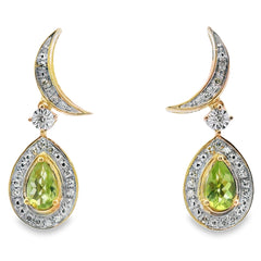 .52ct Peridot Diamond Dangle Earrings 10KT Yellow Gold