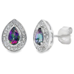 Mystic Fire Topaz Diamond Stud Earrings 10KT White Gold