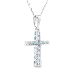 .20ct Emerald Cross Religious Pendant 14KT White Gold