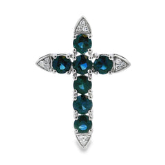 1.68ct Sapphire Cross Religious Pendant 14KT White Gold