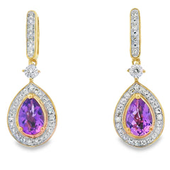 .88ct Amethyst Diamond Dangle Earrings 10KT Yellow Gold