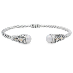Pearl Bangle Bracelet Sterling Silver 18KT Gold