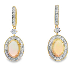 .75ct Opal Diamond Dangle Earrings 10KT Yellow Gold
