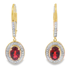 1.41ct Garnet Diamond Dangle Earrings 10KT Yellow Gold