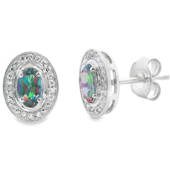 Mystic Fire Topaz Diamond Earrings 10KT White Gold