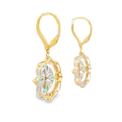 1.28ct Emerald Diamond Dangle Earrings 14KT Yellow Gold