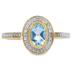 Genuine .40ct Aquamarine Diamond Ring 10KT Yellow Gold