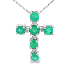 Emerald Diamond Cross Religious Pendant 10KT White Gold