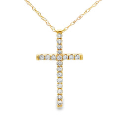 .19ct Diamond Cross Religious Pendant 14KT Yellow Gold
