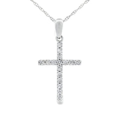 .13ct Diamond Cross Religious Pendant 14KT White Gold