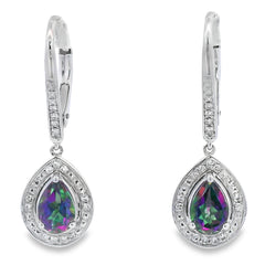 Mystic Fire Topaz Dangle Earrings 10KT White Gold