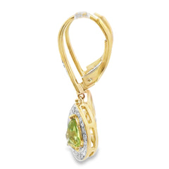 .96ct Peridot Diamond Dangle Earrings 10KT Yellow Gold
