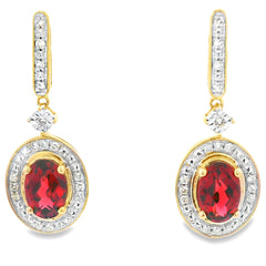1.20ct Garnet Diamond Dangle Earrings 10KT Yellow Gold