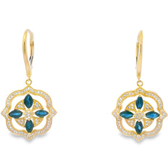 Sapphire Diamond Dangle Earrings 14KT Yellow Gold