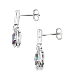 Mystic Fire Topaz Dangle Earrings 10KT White Gold