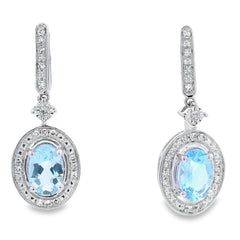 Aquamarine Diamond Dangle Earrings 10KT White Gold