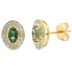 Mystic Fire Topaz Diamond Earrings 10KT Yellow Gold