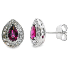 Rhodolite Garnet Diamond Stud Earrings 10KT White Gold