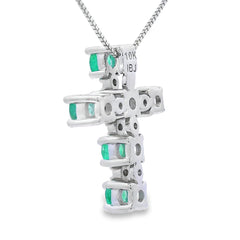 Emerald Diamond Cross Religious Pendant 10KT White Gold