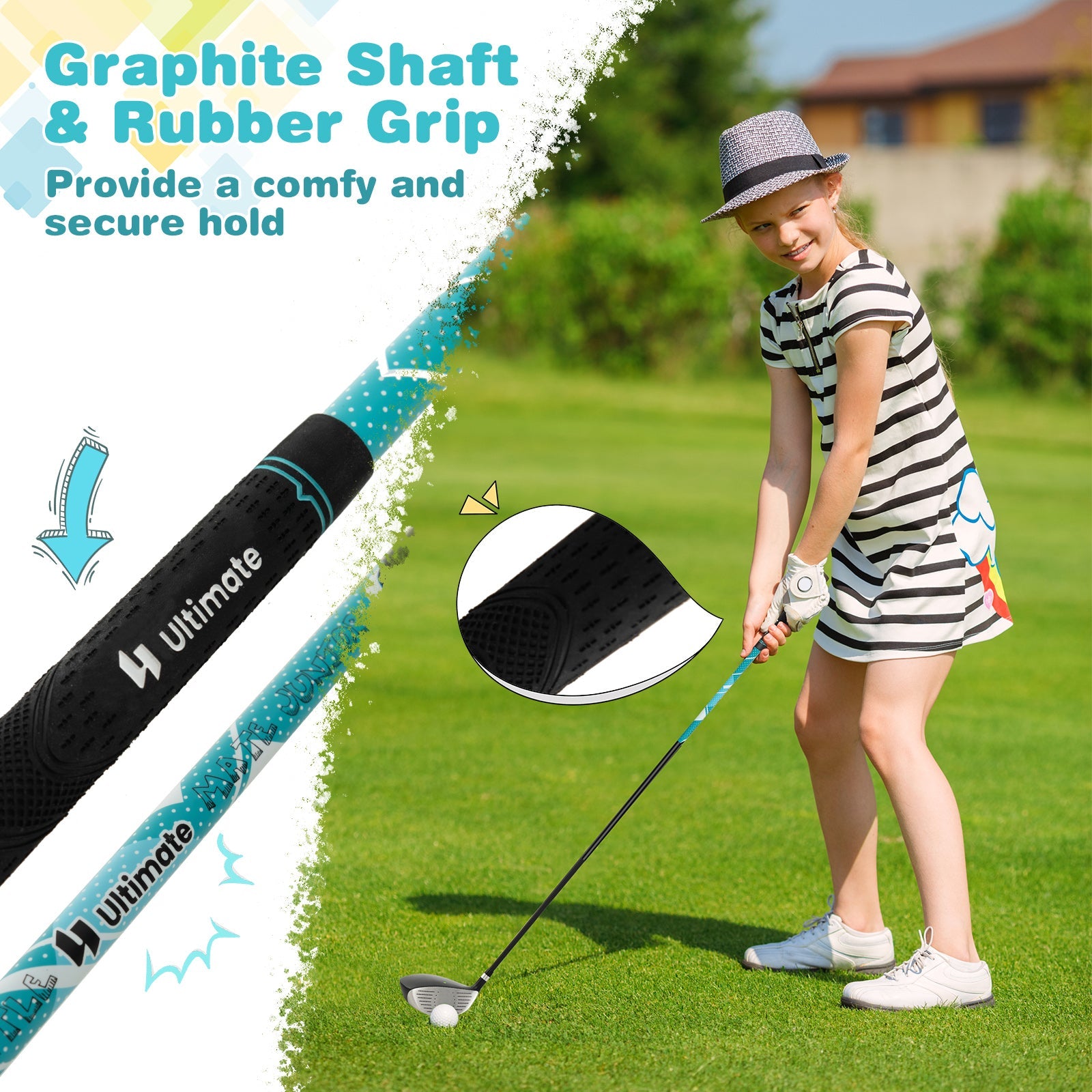 Junior Complete Golf Club Set with Stand Bag Rain Hood-Blue