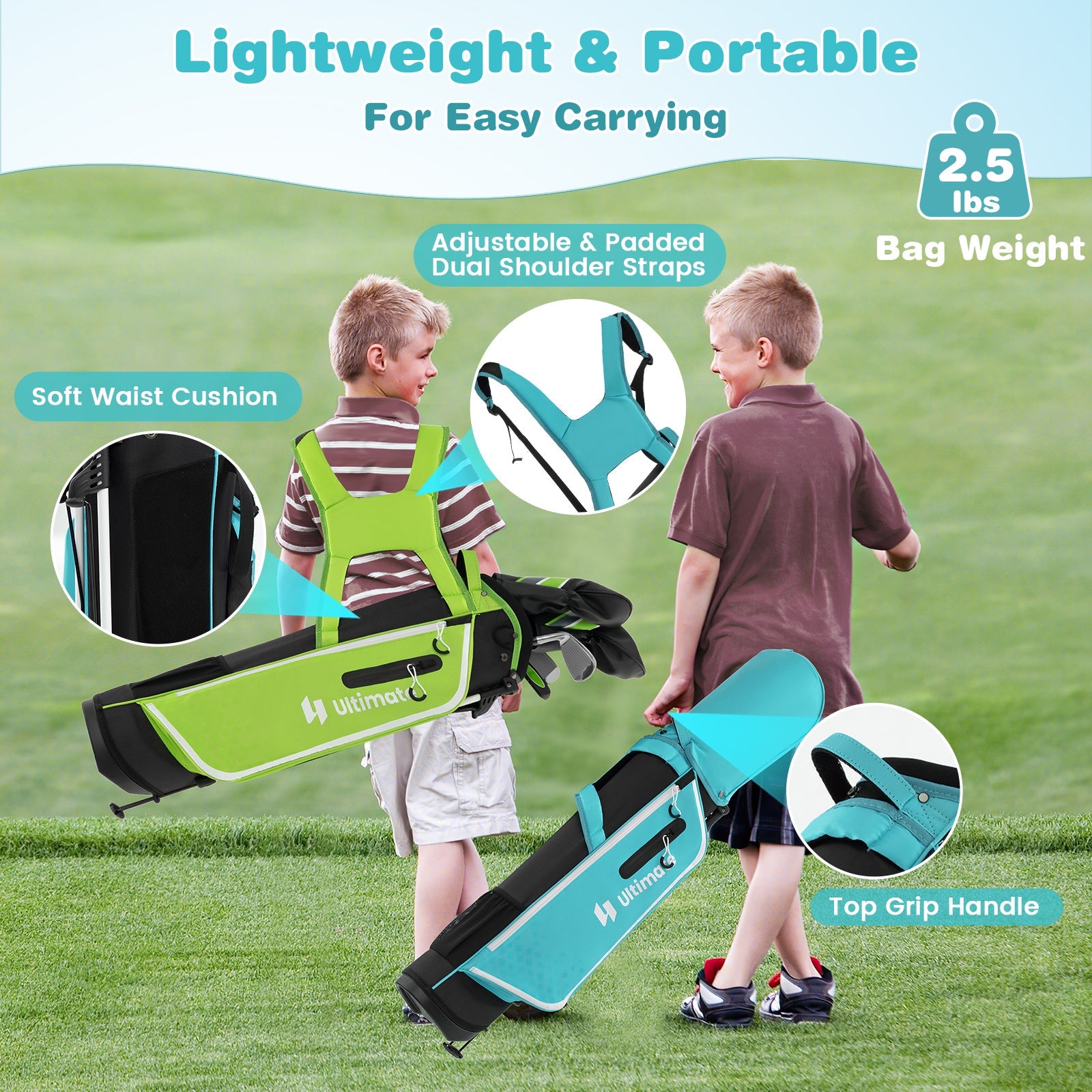 Junior Complete Golf Club Set with Stand Bag Rain Hood-Blue