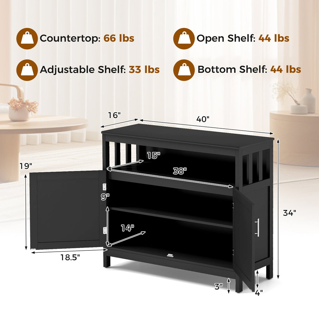 Kitchen Buffet Server Sideboard Storage Cabinet with 2 Doors and Shelf-Black