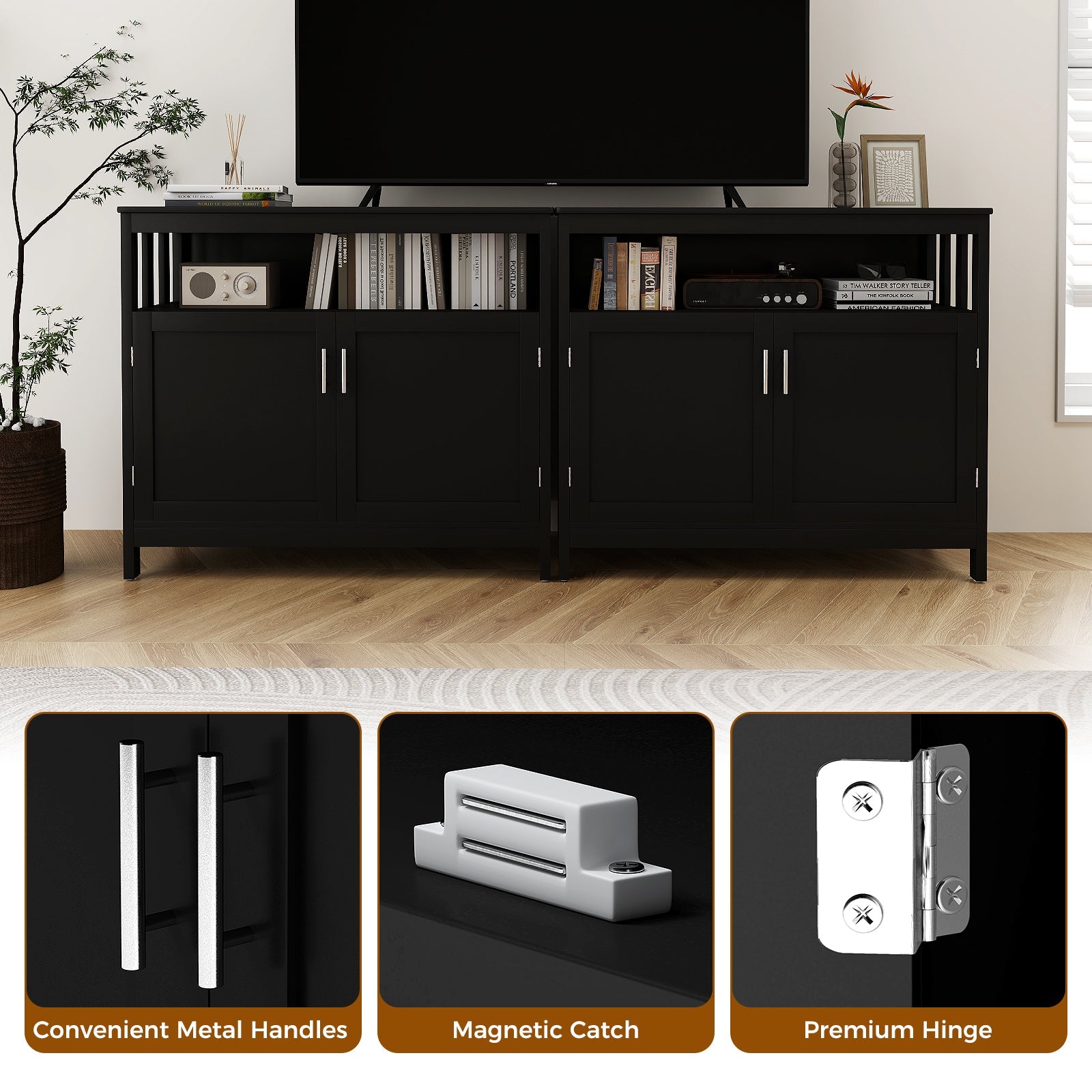 Kitchen Buffet Server Sideboard Storage Cabinet with 2 Doors and Shelf-Black