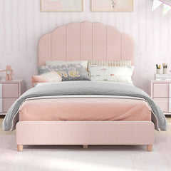 Twin Bed Frame with Height-Adjustable Headboard and Sturdy Wooden Slats-Pink