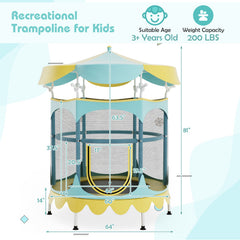 64 Inch Kids Trampoline with Detachable Canopy and Safety Enclosure Net-Yellow