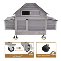 Large 63-Inch Movable Wooden Hen House With Wheels And Nesting Box (SAK50791)