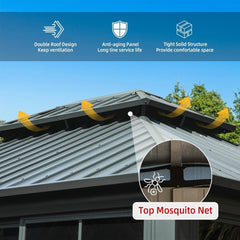 [12X14FT] Large Heavy-Duty All-Season Steel Top Aluminum Double Roof Backyard Gazebo (SAK97284)
