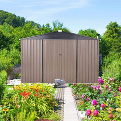 [08X10FT] Alora Large Heavy-Duty Outdoor Metal Garden Tools Storage Utility Shed W/ Lockable Door (SAK72751)