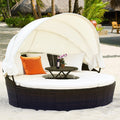 Alora Large Outdoor Patio Rattan Daybed Sofa W/ Adjustable Table Top, Canopy & 3 Pillows, 76" (SAK91254)