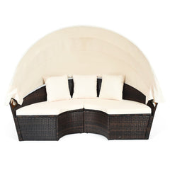 Alora Large Outdoor Patio Rattan Daybed Sofa W/ Adjustable Table Top, Canopy & 3 Pillows, 76" (SAK91254)