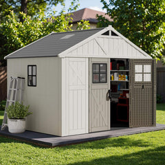 Alora Large Resin Outdoor Storage Shed With Floor, Windows, And Lockable Door (SAK98421)