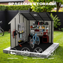 Alora Large Resin Outdoor Storage Shed With Floor, Windows, And Lockable Door (SAK98421)