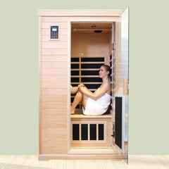 Thermora Luxury 2-Person Hemlock Wood FAR Infrared Sauna Room W/ Glass Door, 1750W (SAK81525)