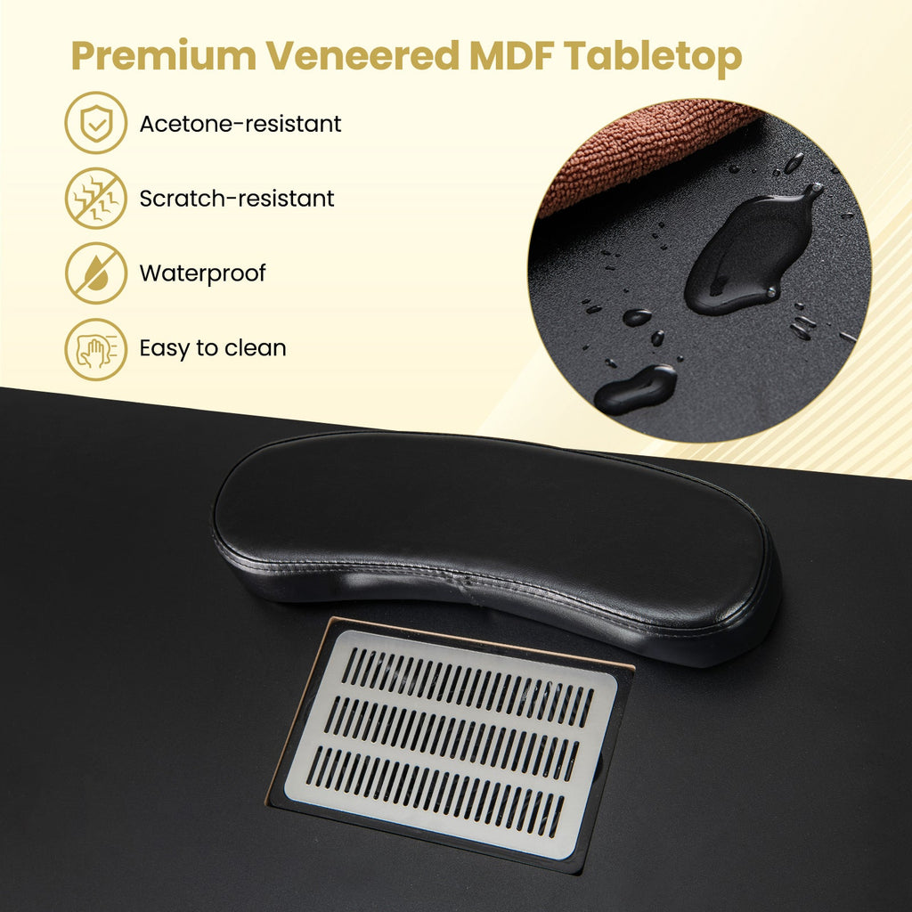 Manicure Table Nail Desk with Electric Dust Collector and 3 Dust Bags-Black