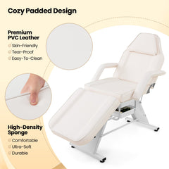 72 Inch Massage Bed with Hydraulic Stool Removable Headrest and Storage Boxes-White