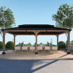 [12X20FT] Alora Heavy-Duty Backyard Cedar Wood Steel Hardtop Double Roof Gazebo Canopy (95726813)