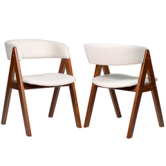 Wooden Dining Chair Set of 2 Mid-Century Modern Sherpa Upholstered Kitchen Dining Room Chairs-Walnut