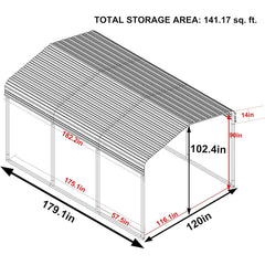 [10x15FT] Alora Large Heavy-Duty Outdoor Metal Carport For Cars, Trucks And Boats (SAK95738)