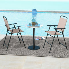 Set of 2 Patio Folding Bar-Height Chairs with Armrests and Quick-Drying Seat-Beige
