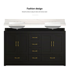 Nuvia 60-Inch Black Bathroom Vanity With Soft Close Doors And Drawers Storage (SAK86210)
