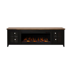 Nuvia 83-Inch Bourbon Black TV Stand With Fireplace And Glass Windowpane Doors (SAK40281)