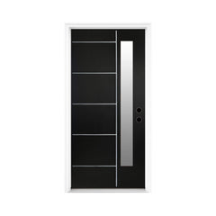 [36X80-Inch] Nuvia Black Modern Left Inswing Fiberglass Entry Door With Frosted Glass (SAK25849)